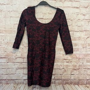 Forever21 quarter large body con black floral plunge mini dress size small